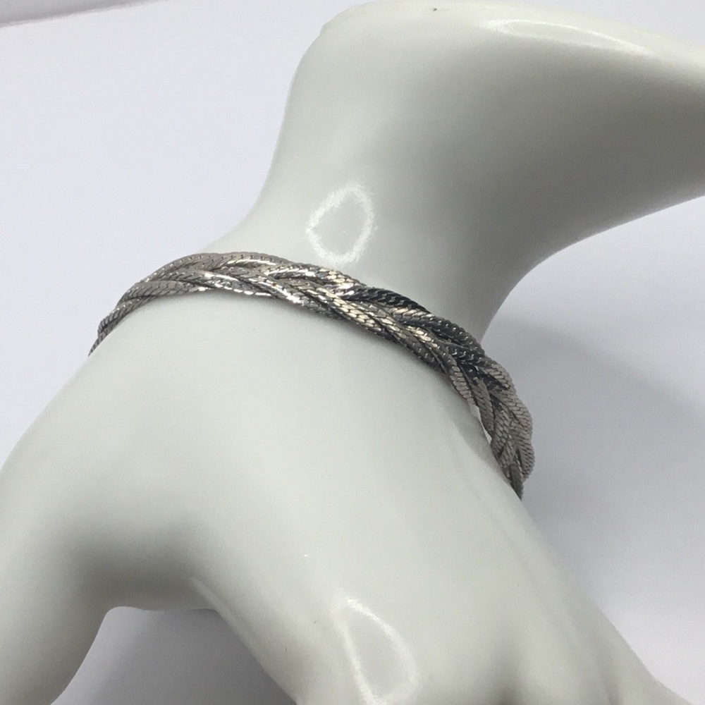 VINTAGE 925 Silver Herringbone Braided 5-Strand  Size 7